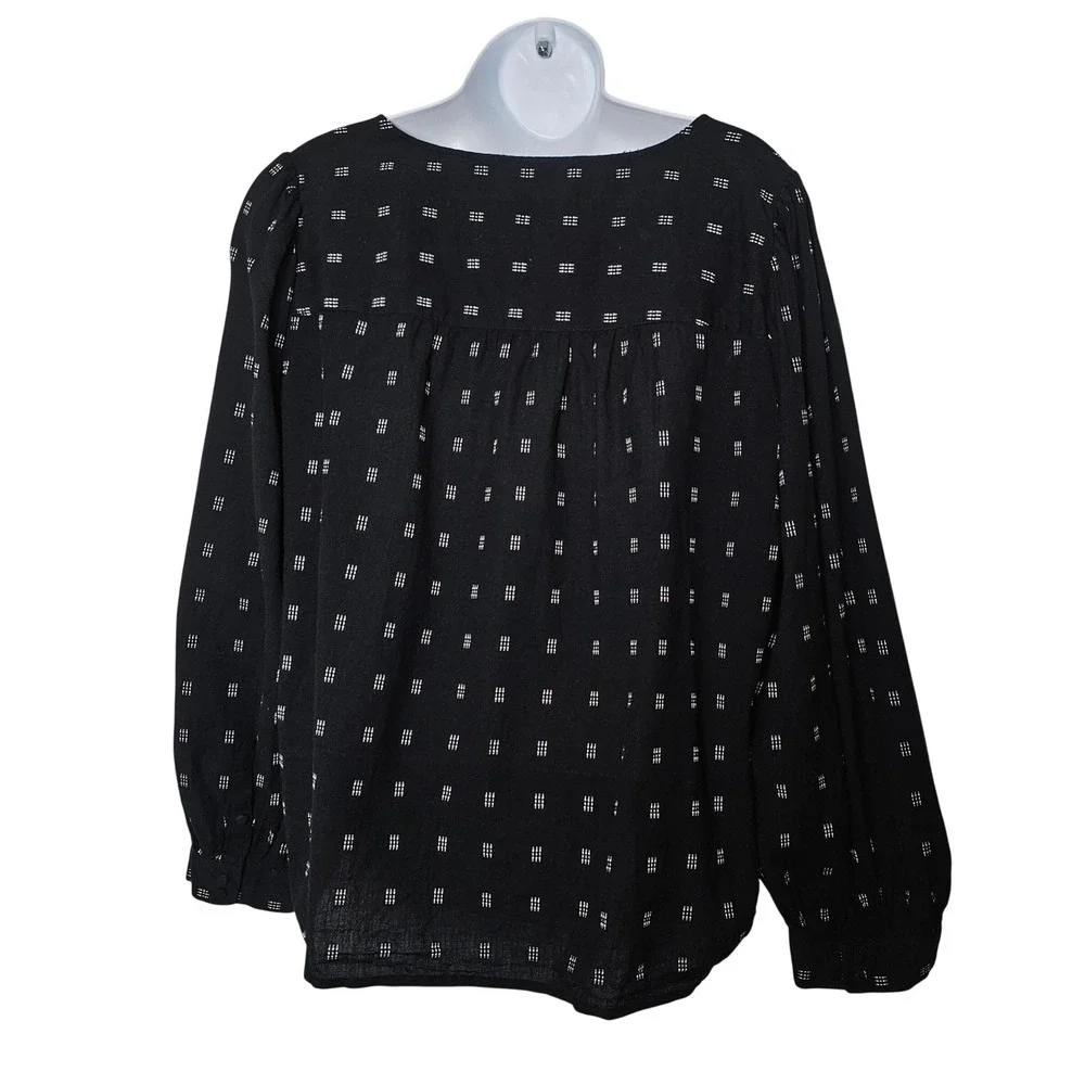 Madewell Kinston Side‎ Button Wrap Top XL Black Textured Dobby Boho